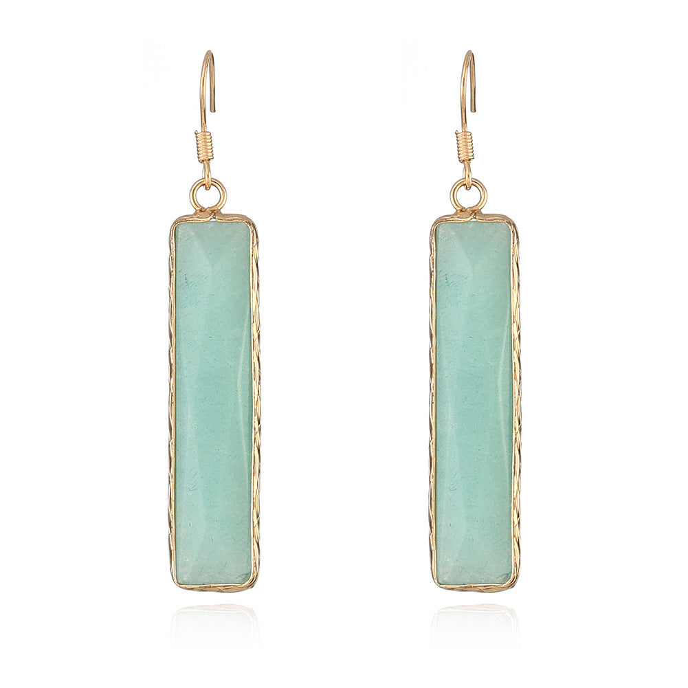 Green Aventurine Earrings Affirmation Gemstone Geometric Drop Earrings