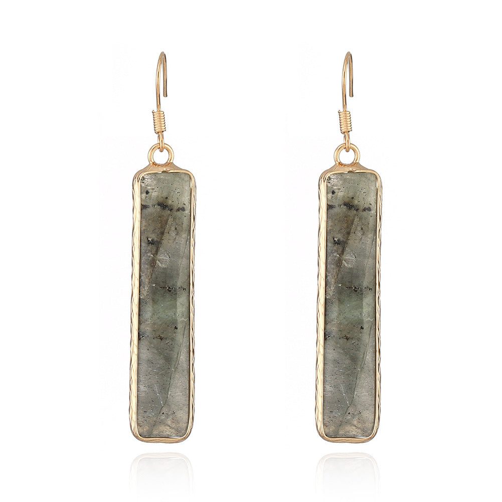 Green Aventurine Earrings Affirmation Gemstone Geometric Drop Earrings