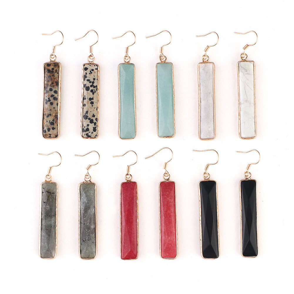 Green Aventurine Earrings Affirmation Gemstone Geometric Drop Earrings