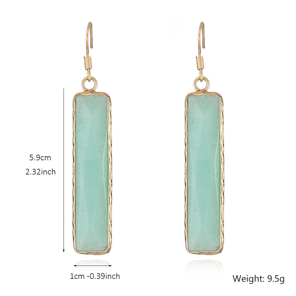 Green Aventurine Earrings Affirmation Gemstone Geometric Drop Earrings