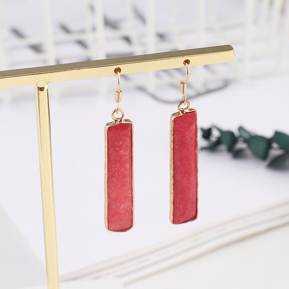 Green Aventurine Earrings Affirmation Gemstone Geometric Drop Earrings