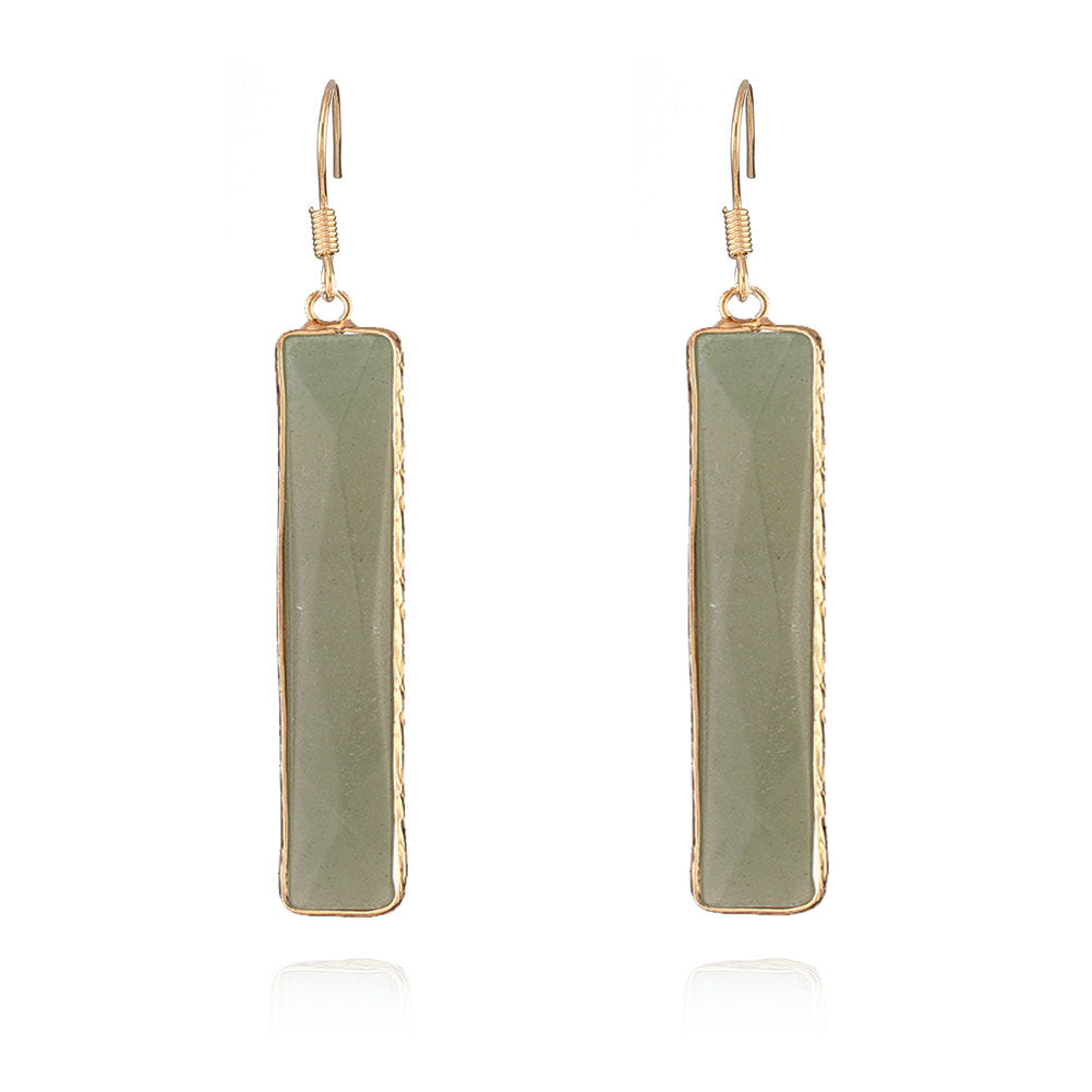 Green Aventurine Earrings Affirmation Gemstone Geometric Drop Earrings
