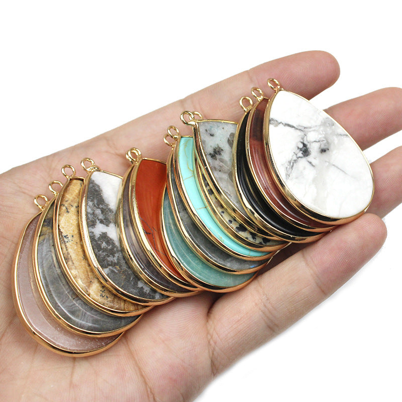 Natural Stone Oval Water Drop Crystal Pendant Necklace Diy Gem Jewelry Earrings Making