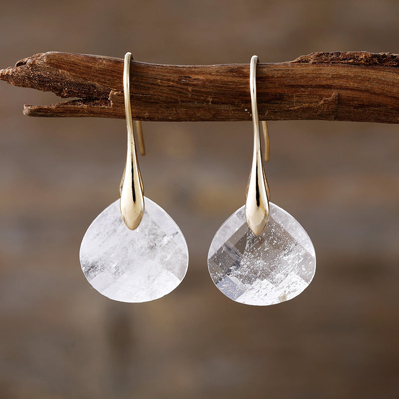 GIRAFFE Lightweight Gemstone Teardrop Dangling Earrings Crystal Jewelry Hypoallergenic Gold Plated Bezel Earrings for Women