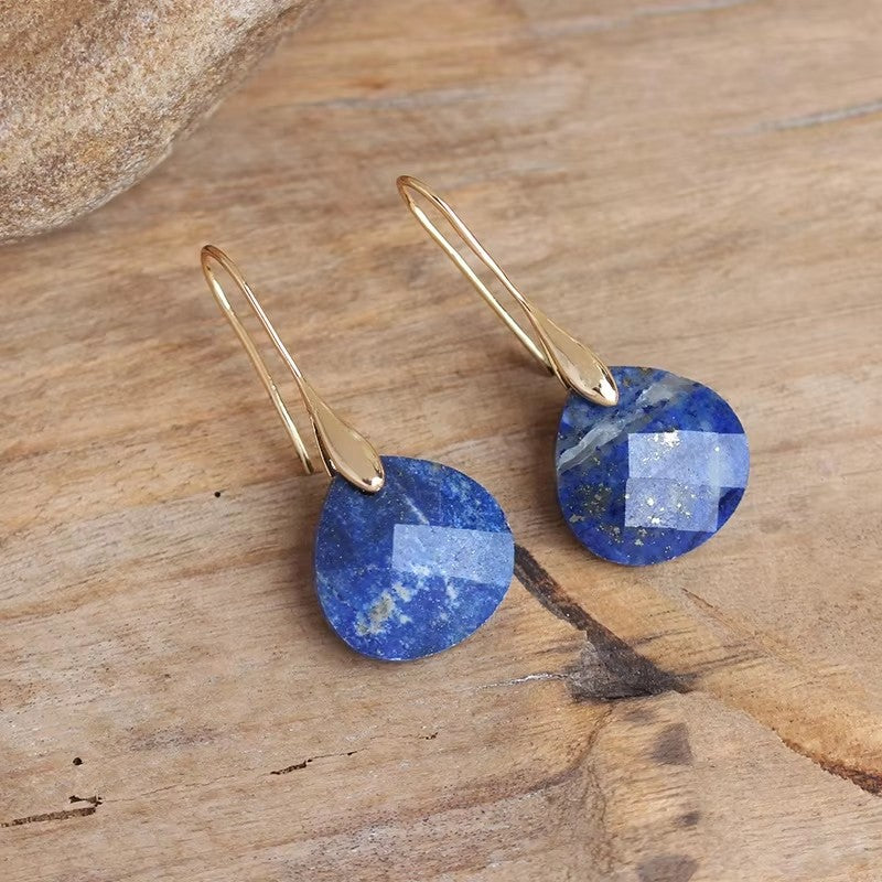 GIRAFFE Lightweight Gemstone Teardrop Dangling Earrings Crystal Jewelry Hypoallergenic Gold Plated Bezel Earrings for Women