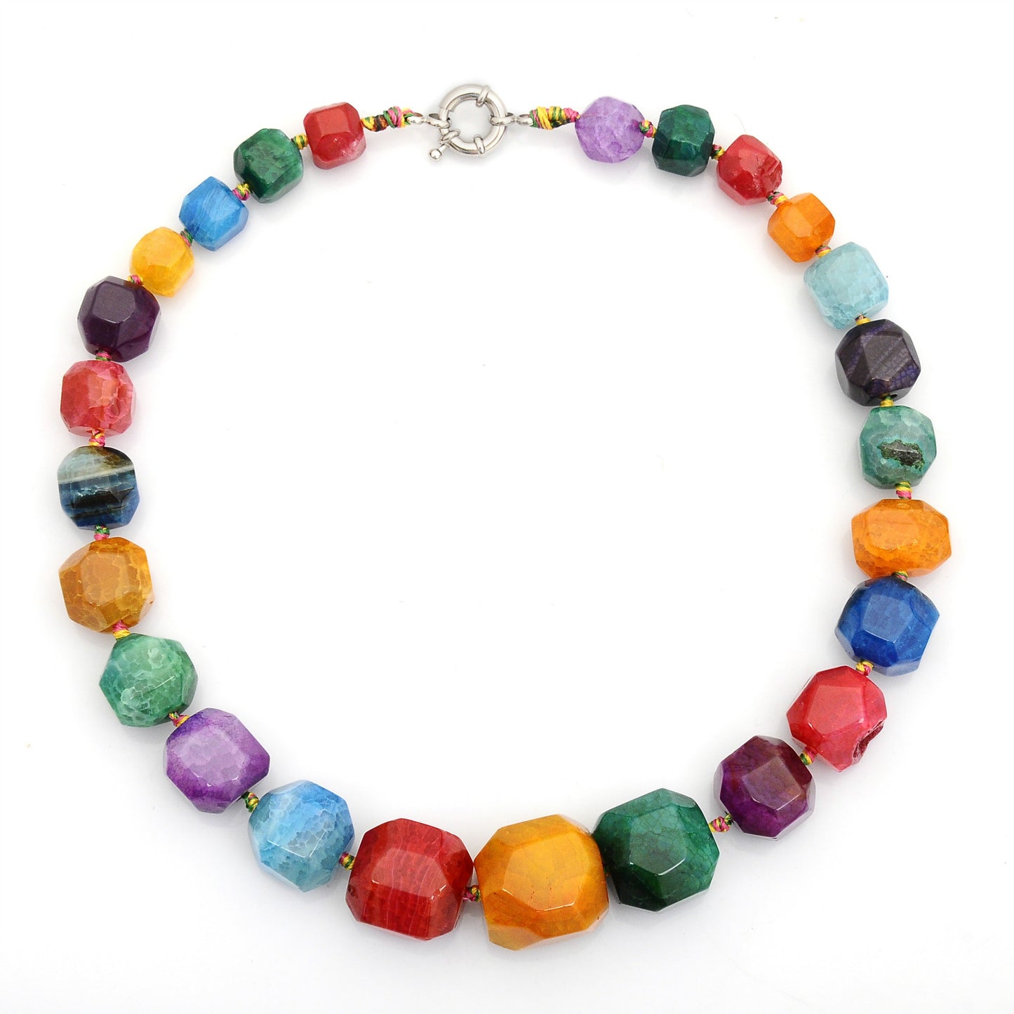 Women's Chunky Multi-Colour Faceted Natural Agate Gemstone Necklace