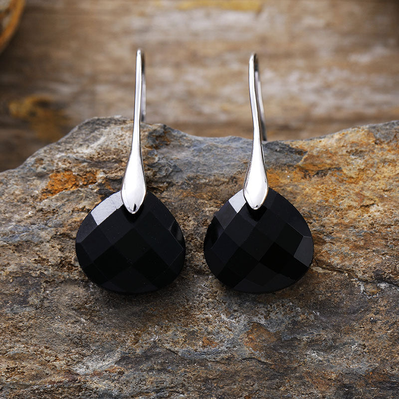 GIRAFFE Lightweight Gemstone Teardrop Dangling Earrings Crystal Jewelry Hypoallergenic Gold Plated Bezel Earrings for Women