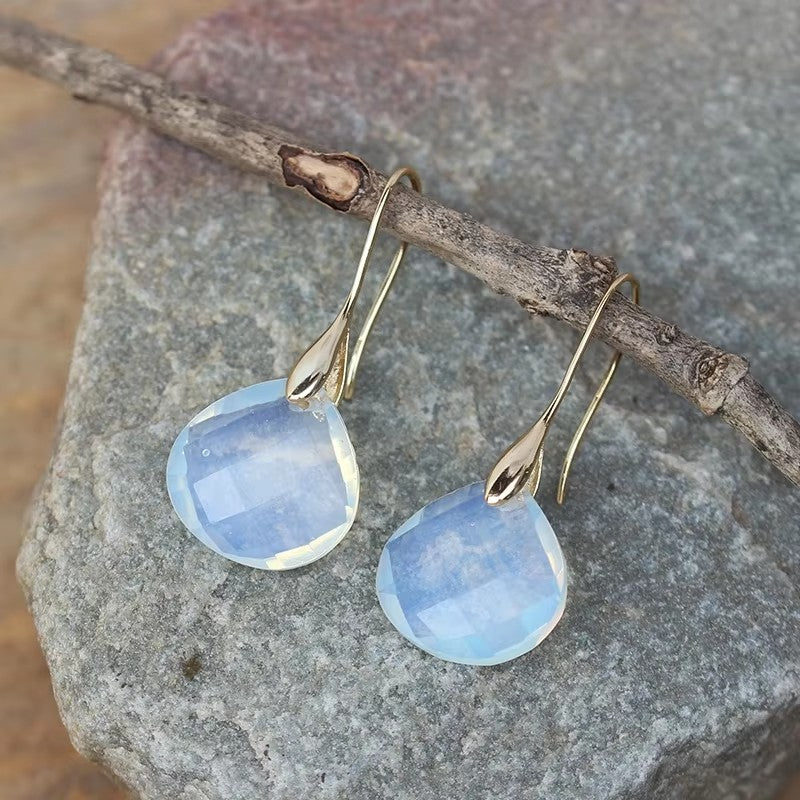 GIRAFFE Lightweight Gemstone Teardrop Dangling Earrings Crystal Jewelry Hypoallergenic Gold Plated Bezel Earrings for Women