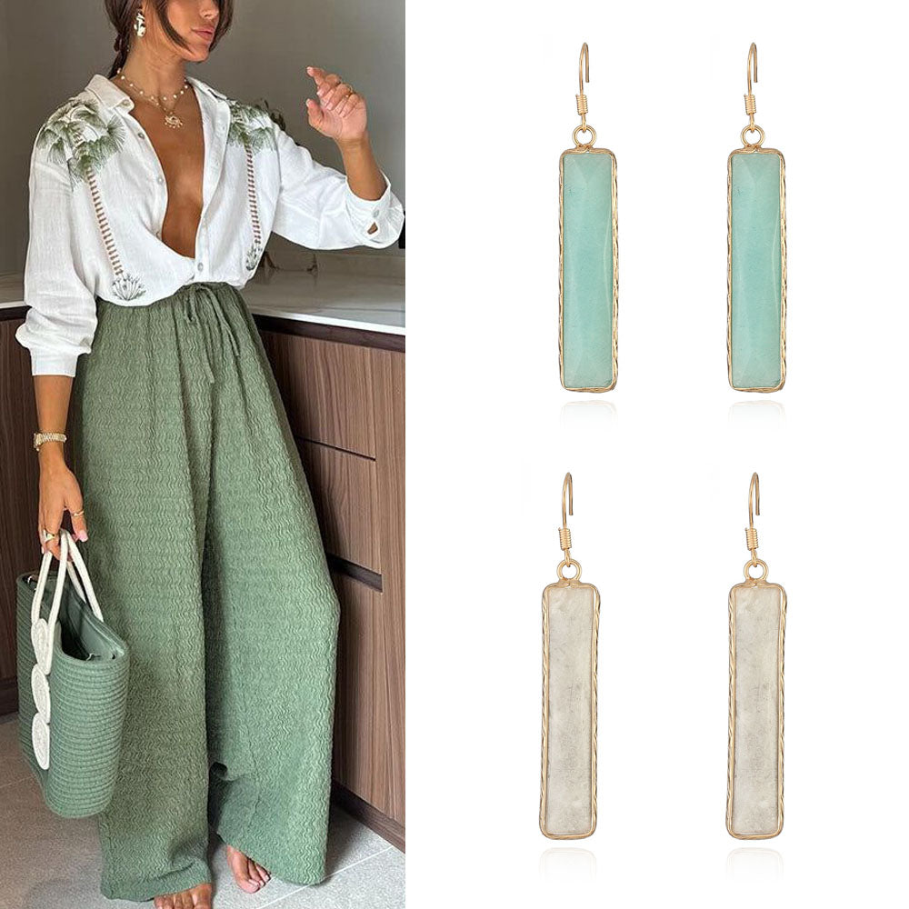 Green Aventurine Earrings Affirmation Gemstone Geometric Drop Earrings