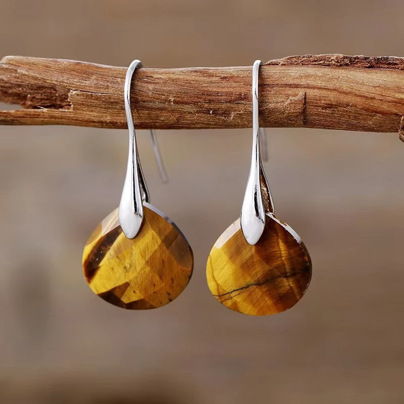 GIRAFFE Lightweight Gemstone Teardrop Dangling Earrings Crystal Jewelry Hypoallergenic Gold Plated Bezel Earrings for Women