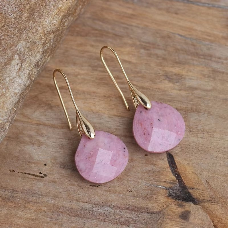 GIRAFFE Lightweight Gemstone Teardrop Dangling Earrings Crystal Jewelry Hypoallergenic Gold Plated Bezel Earrings for Women
