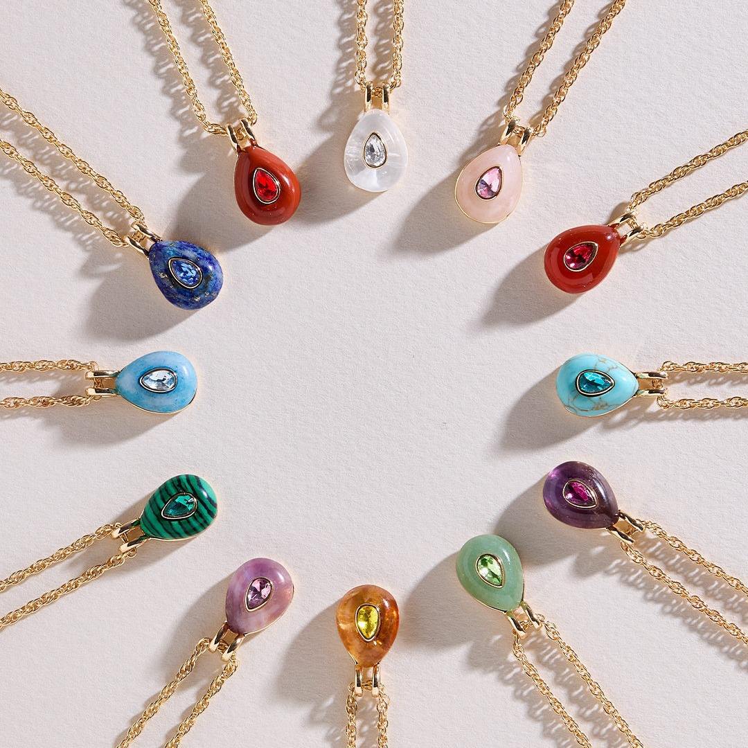 12 Birthstone Necklace Natural Stone Waterdrop Pendant Zircon-encrusted Friendship Christmas Gifts Jewelry