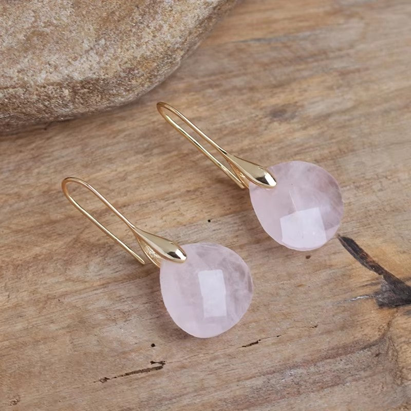 GIRAFFE Lightweight Gemstone Teardrop Dangling Earrings Crystal Jewelry Hypoallergenic Gold Plated Bezel Earrings for Women