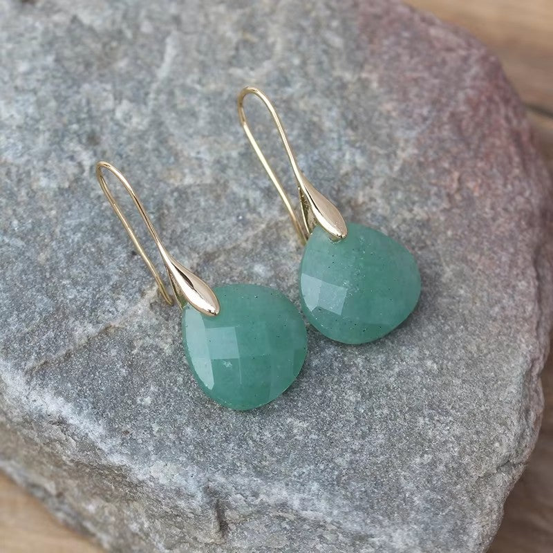GIRAFFE Lightweight Gemstone Teardrop Dangling Earrings Crystal Jewelry Hypoallergenic Gold Plated Bezel Earrings for Women