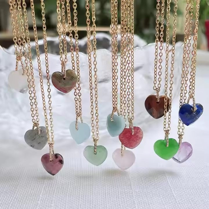 【GIRAFFE®】Minimalist Jewelry Rose Quartz Heart Necklace Gemstone Pendant Women Choker Necklace