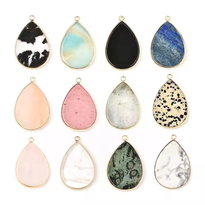 Natural Stone Oval Water Drop Crystal Pendant Necklace Diy Gem Jewelry Earrings Making