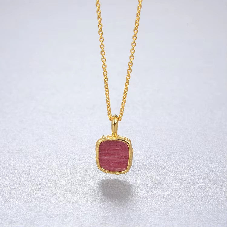 【GIRAFFE®】S925 Silver Square Natural Gemstone Pendant Necklace Dainty Crystals Necklace