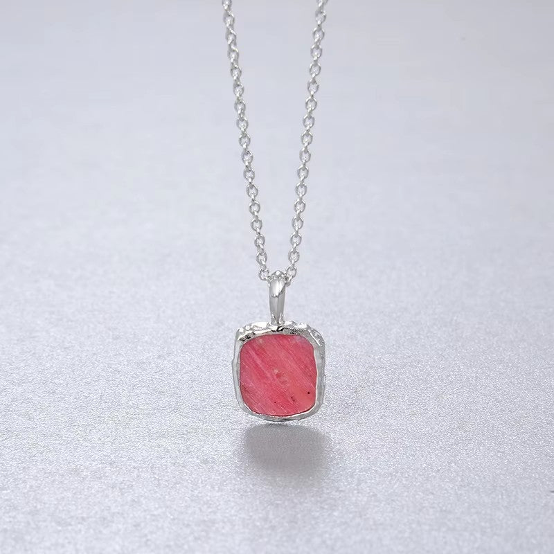 【GIRAFFE®】S925 Silver Square Natural Gemstone Pendant Necklace Dainty Crystals Necklace