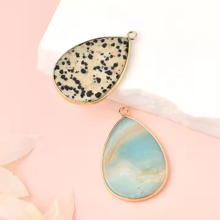 Natural Stone Oval Water Drop Crystal Pendant Necklace Diy Gem Jewelry Earrings Making