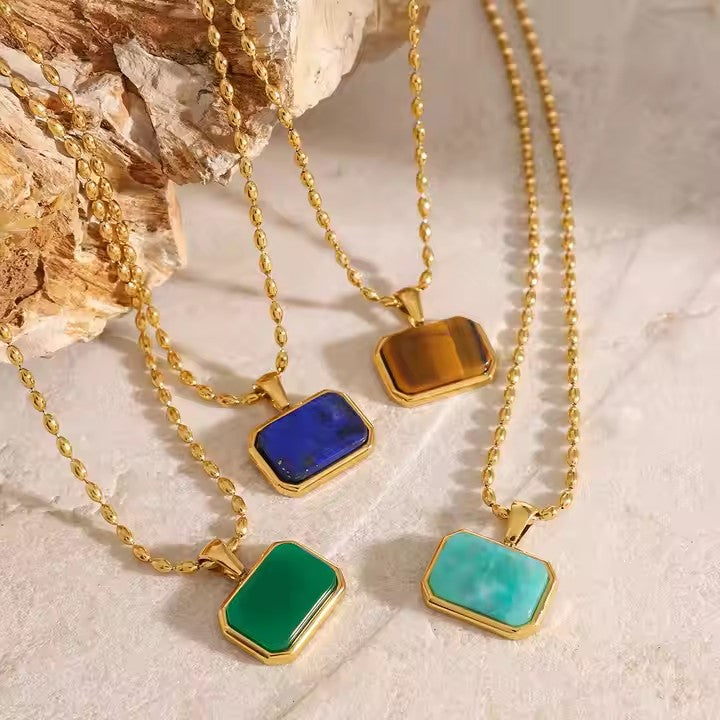 【GIRAFFE®】Amazonite Tiger eye Lapis lazuli Green jade Necklace,Minimalist Gemstone necklace