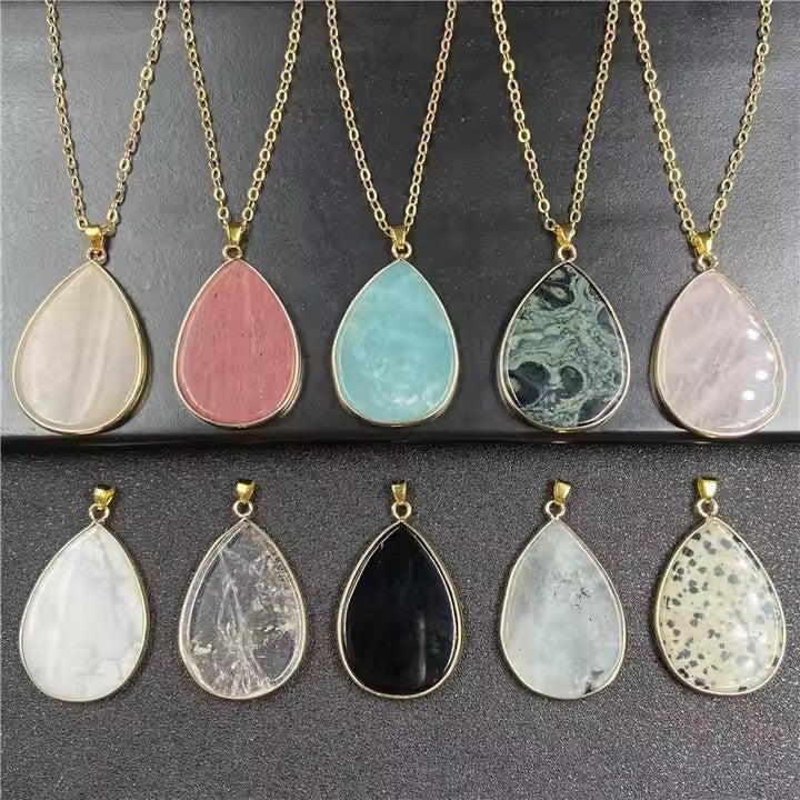 Natural Stone Oval Water Drop Crystal Pendant Necklace Diy Gem Jewelry Earrings Making