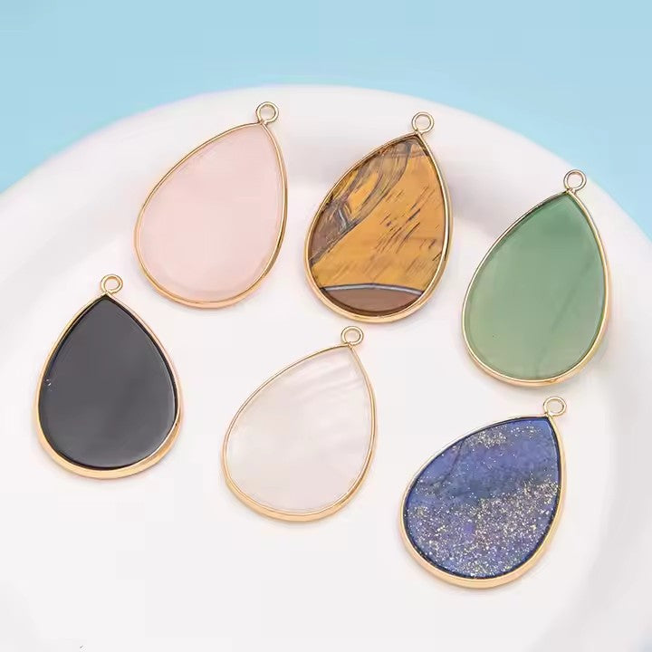 Natural Stone Oval Water Drop Crystal Pendant Necklace Diy Gem Jewelry Earrings Making