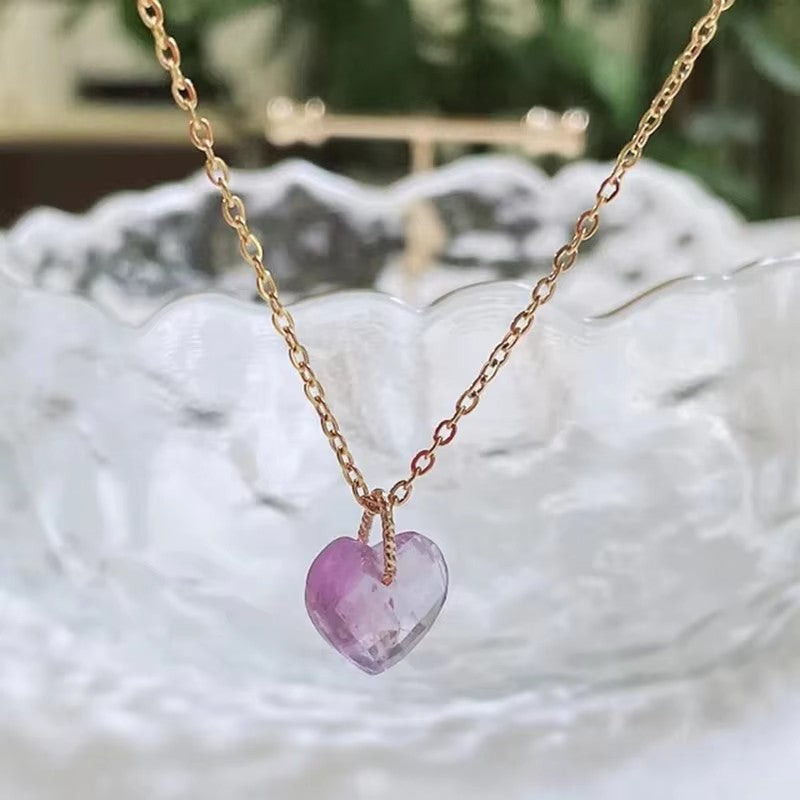 【GIRAFFE®】Minimalist Jewelry Rose Quartz Heart Necklace Gemstone Pendant Women Choker Necklace