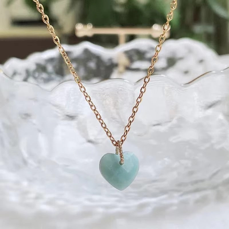 【GIRAFFE®】Minimalist Jewelry Rose Quartz Heart Necklace Gemstone Pendant Women Choker Necklace