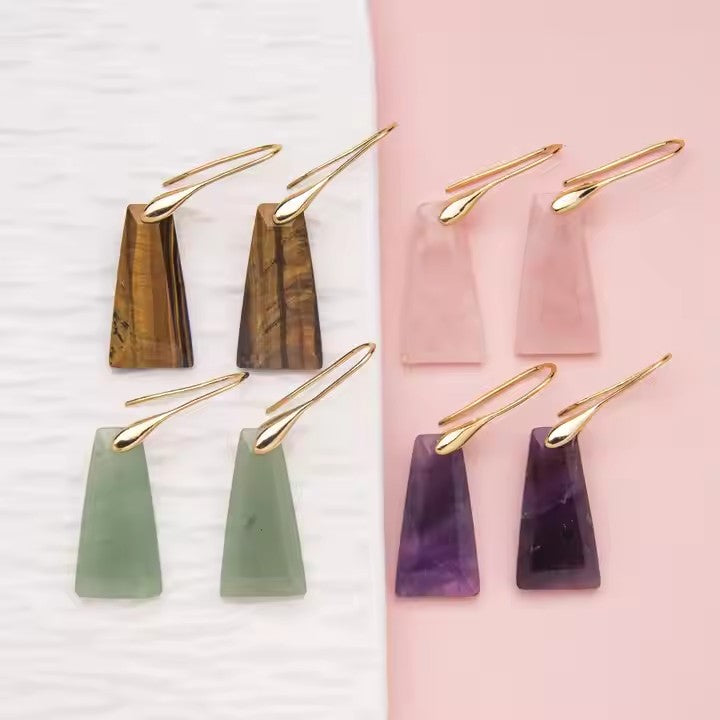 Modern Natural Stone Geometric Trapezoid Pendant Gold Hook Drop Earring