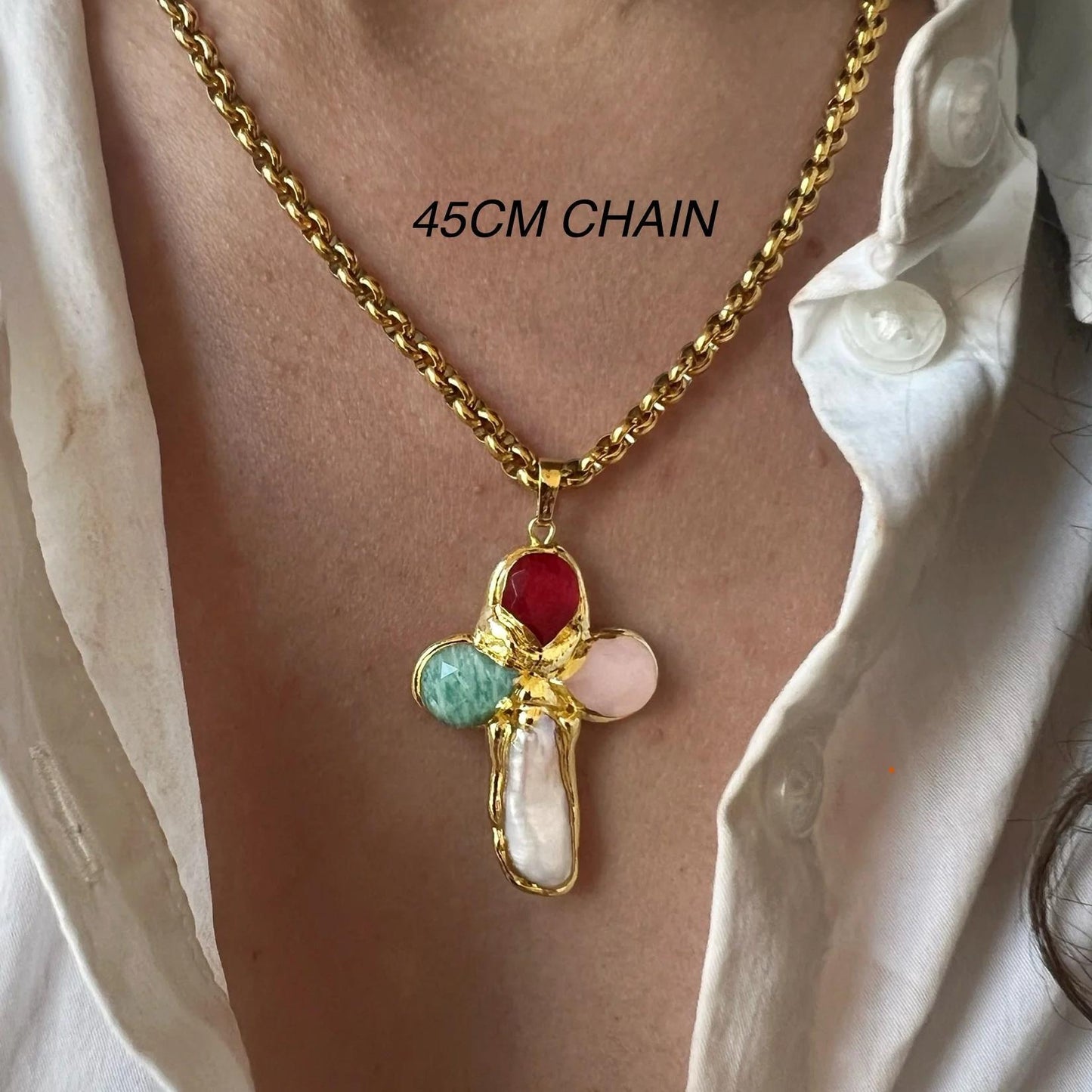 Titanium Steel Goose Soft Stone 18K Gold Stainless Steel Enamel Cross Necklace
