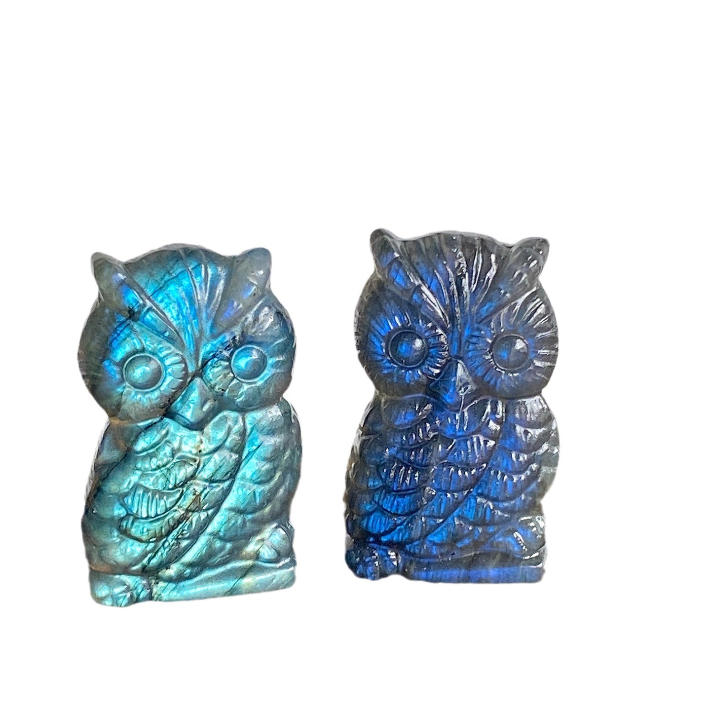 Genuine Natural Rainbow Flash Labradorite Cute Owl Carved