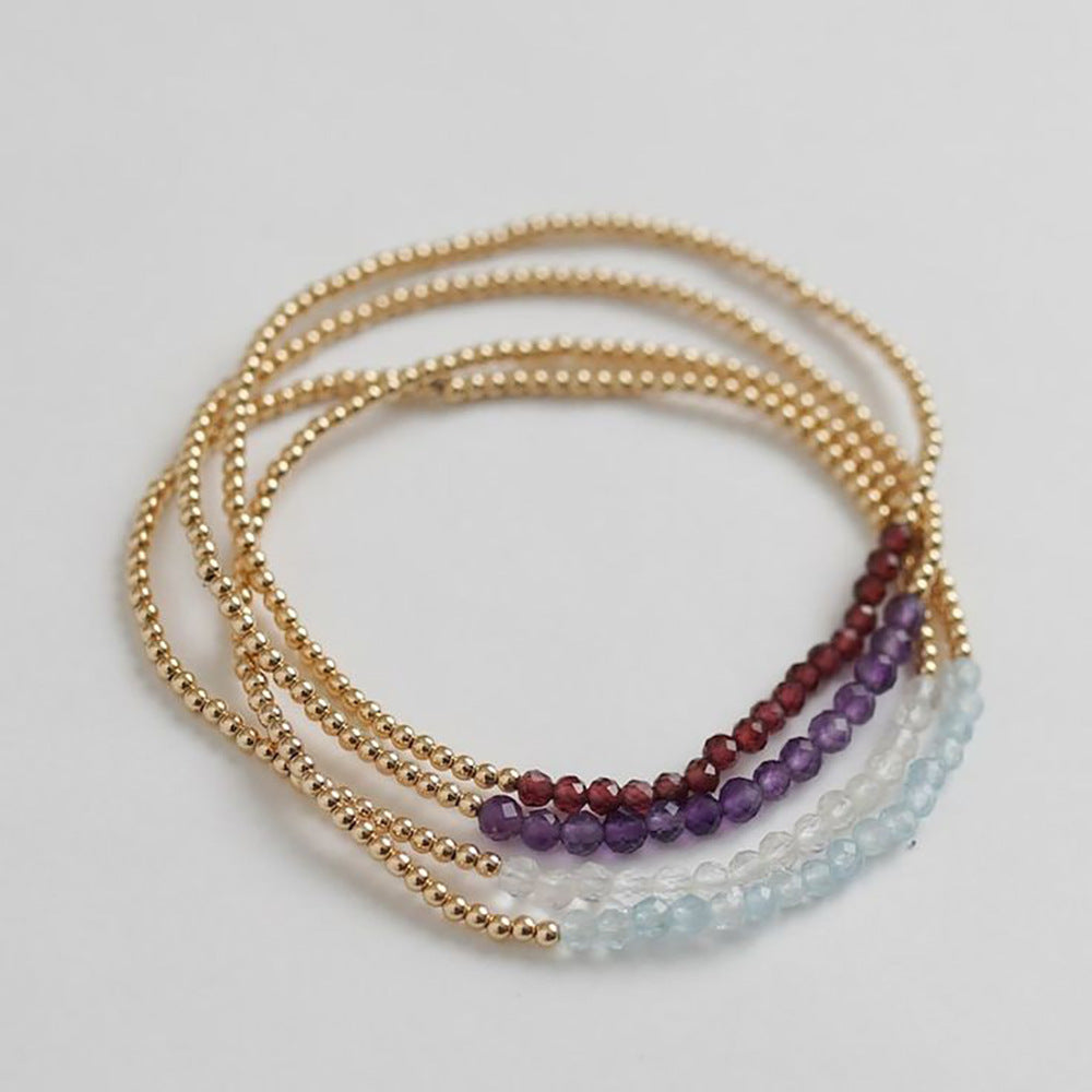 18k Brass Bead Elastic Bracelet Customized with Personalized Healing Birthstone 3mm
