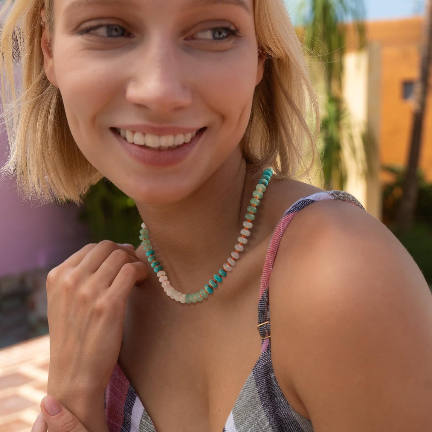 Rainbow quartz rondelle gemstone hand knotted colourful beaded necklace