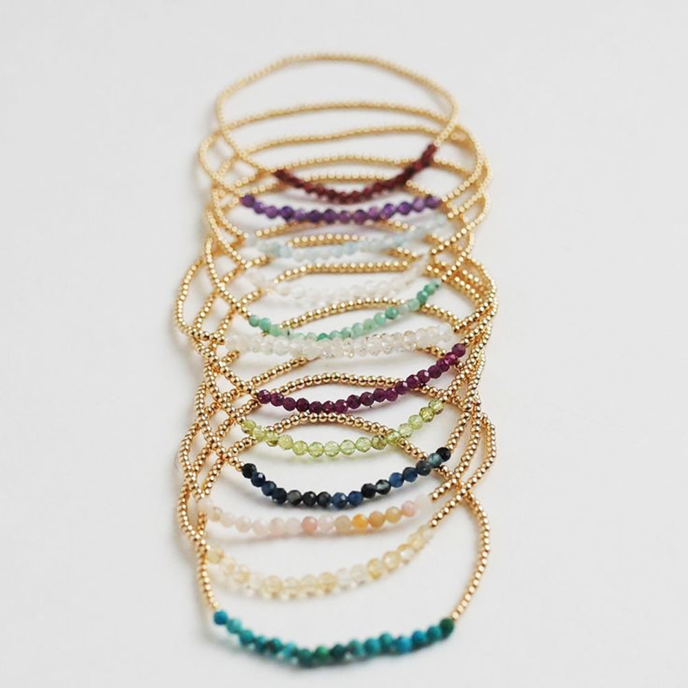 18k Brass Bead Elastic Bracelet Customized with Personalized Healing Birthstone 3mm
