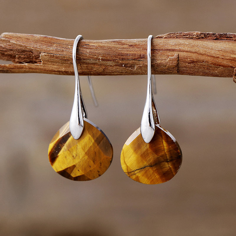GIRAFFE Lightweight Gemstone Teardrop Dangling Earrings Crystal Jewelry Hypoallergenic Gold Plated Bezel Earrings for Women