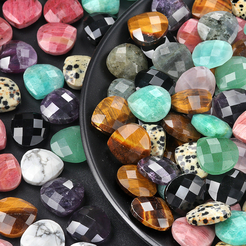 Horizontal Hole Natural Gemstone Cut Face Triangle Water Drop Pendant DIY Jewelry