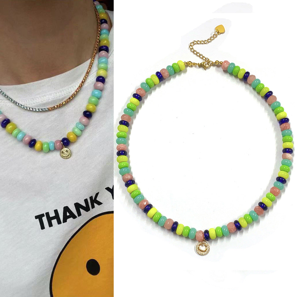 Rainbow quartz rondelle gemstone hand knotted colourful beaded necklace
