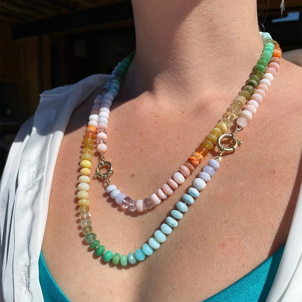 Rainbow quartz rondelle gemstone hand knotted colourful beaded necklace
