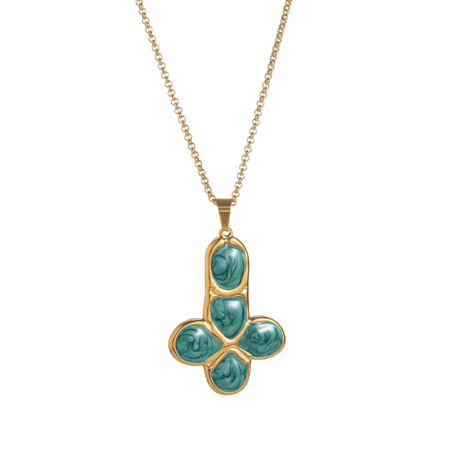 Titanium Steel Goose Soft Stone 18K Gold Stainless Steel Enamel Cross Necklace