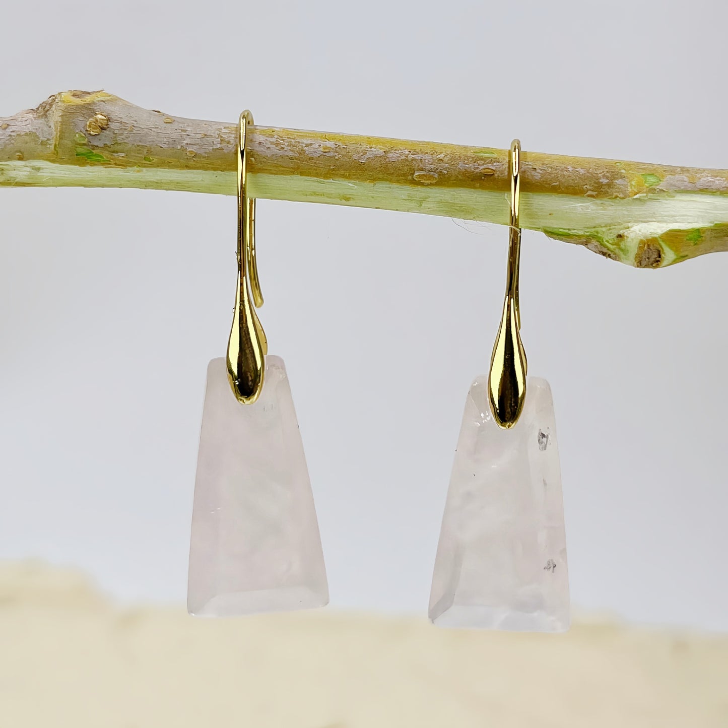 Modern Natural Stone Geometric Trapezoid Pendant Gold Hook Drop Earring