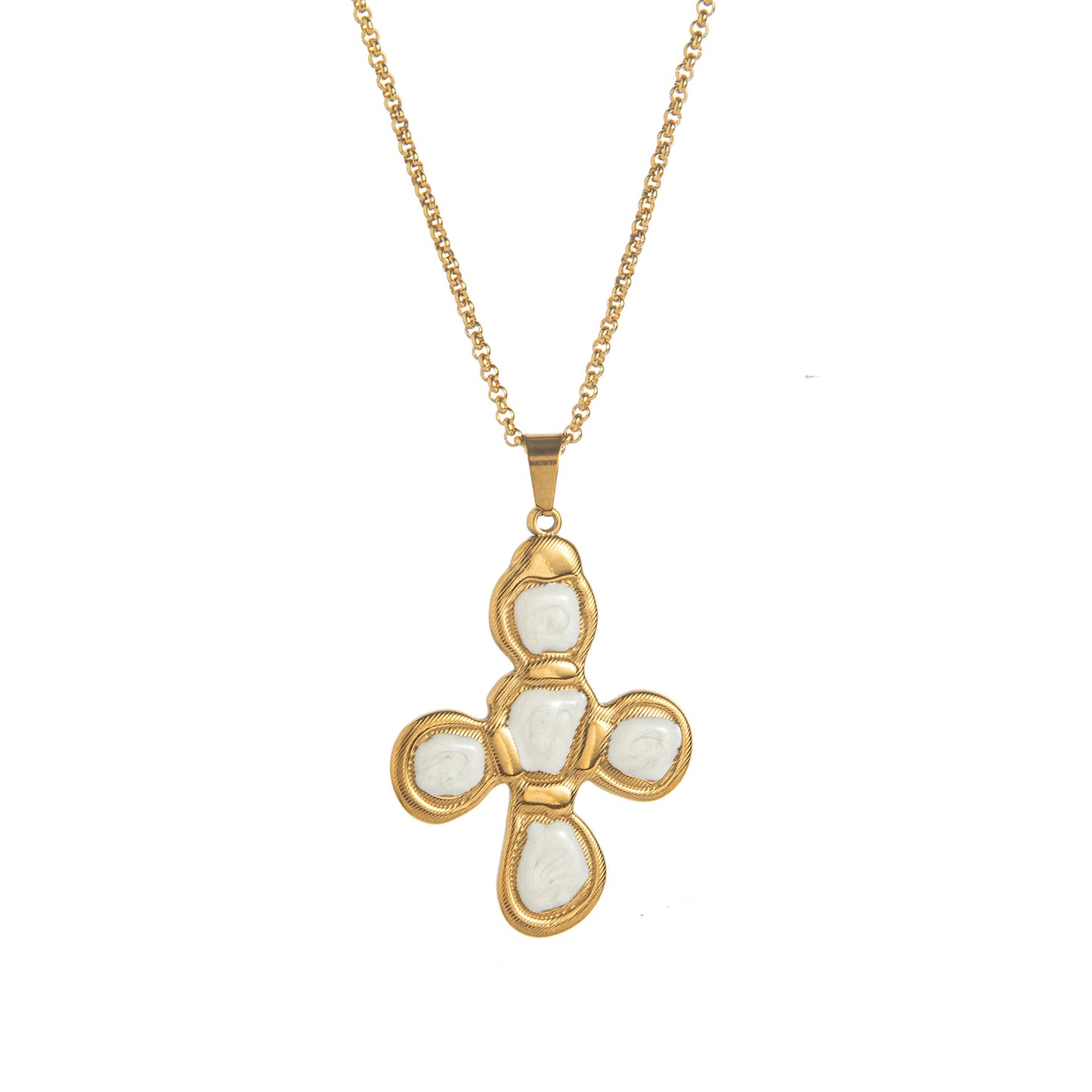 Titanium Steel Goose Soft Stone 18K Gold Stainless Steel Enamel Cross Necklace