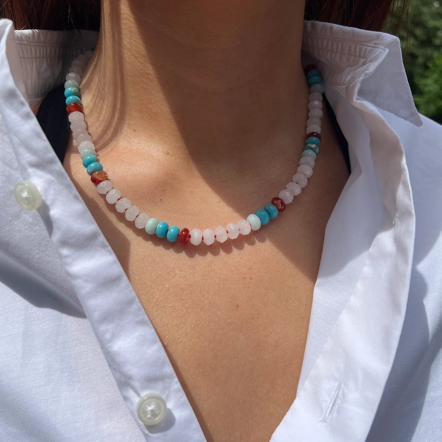 Rainbow quartz rondelle gemstone hand knotted colourful beaded necklace