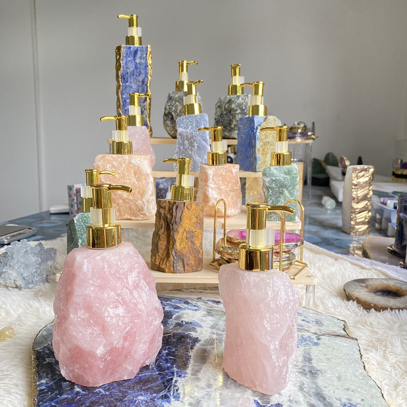 1Pcs Raw Stone Perfume Bottles Dispense Shower Gel Original Stone Crystal Press Bottle