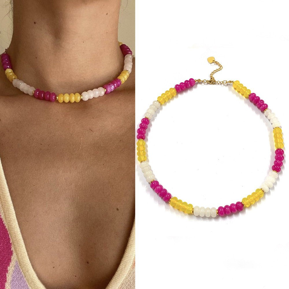 Rainbow quartz rondelle gemstone hand knotted colourful beaded necklace