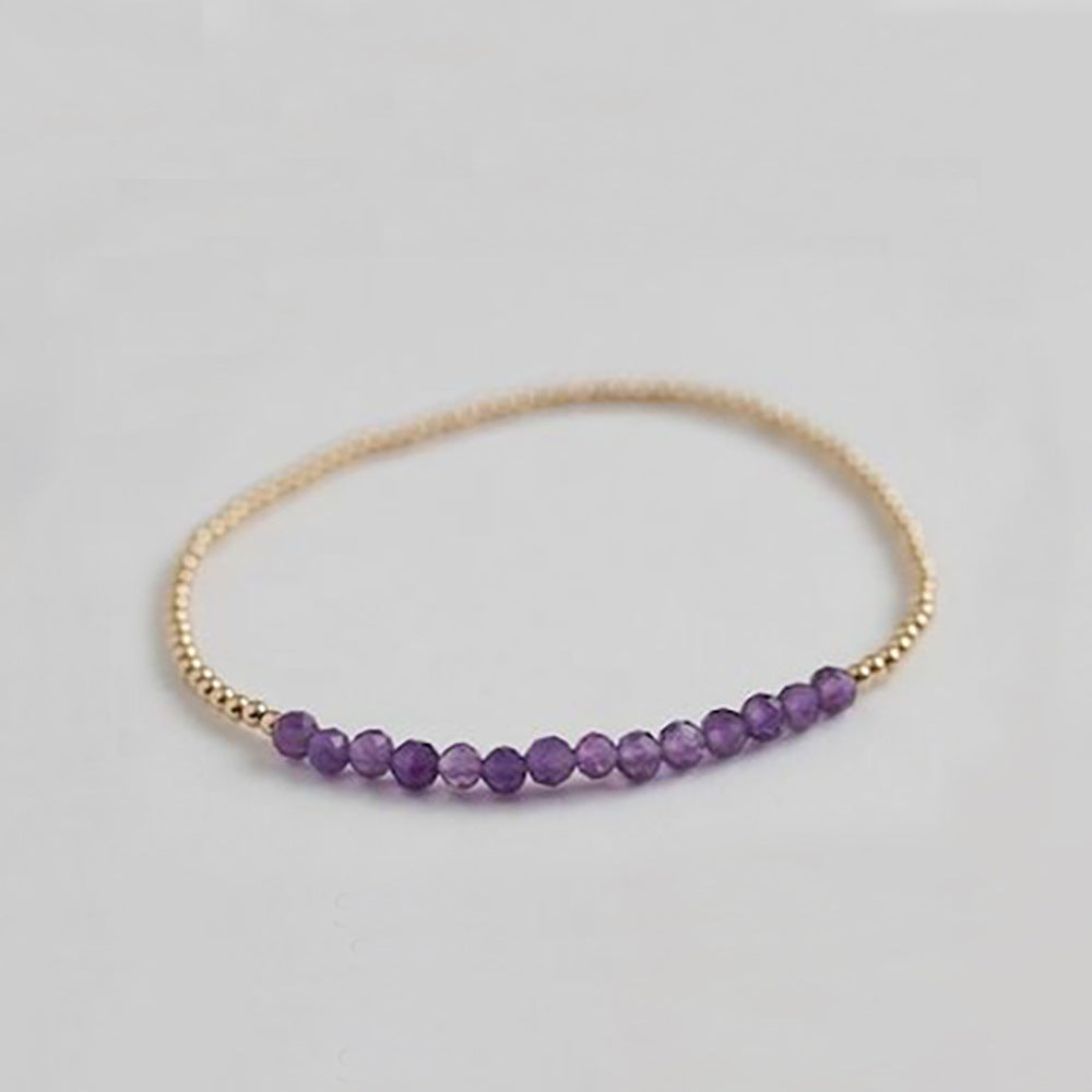 18k Brass Bead Elastic Bracelet Customized with Personalized Healing Birthstone 3mm