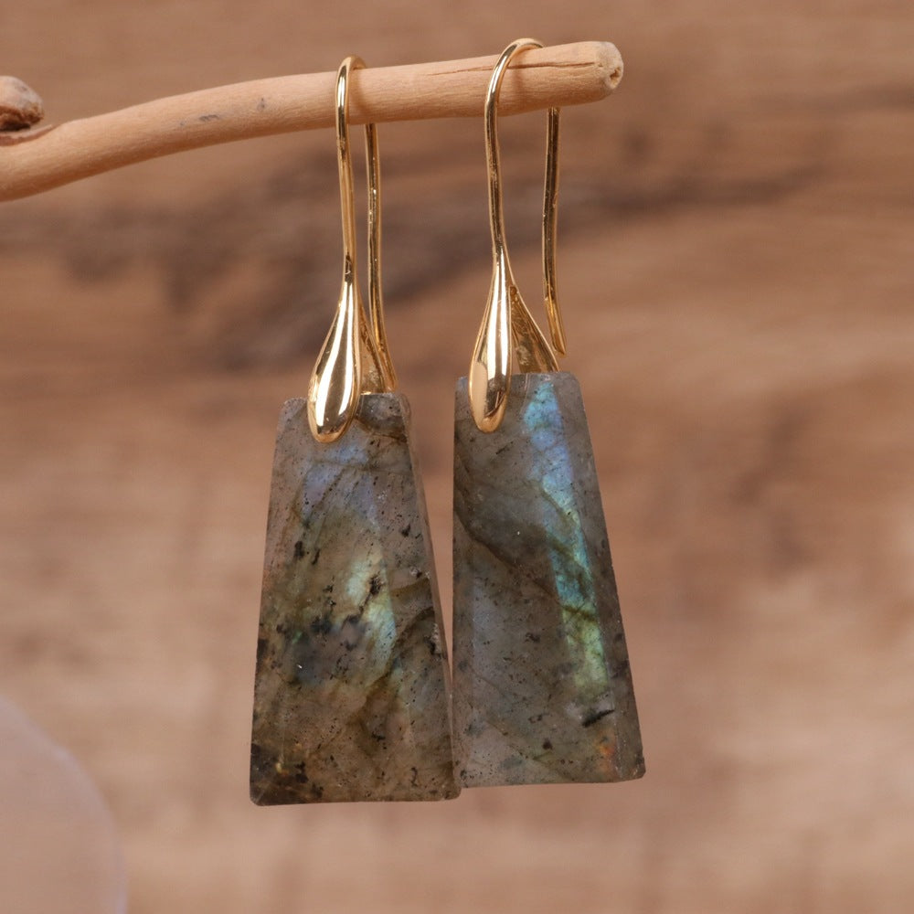 Modern Natural Stone Geometric Trapezoid Pendant Gold Hook Drop Earring
