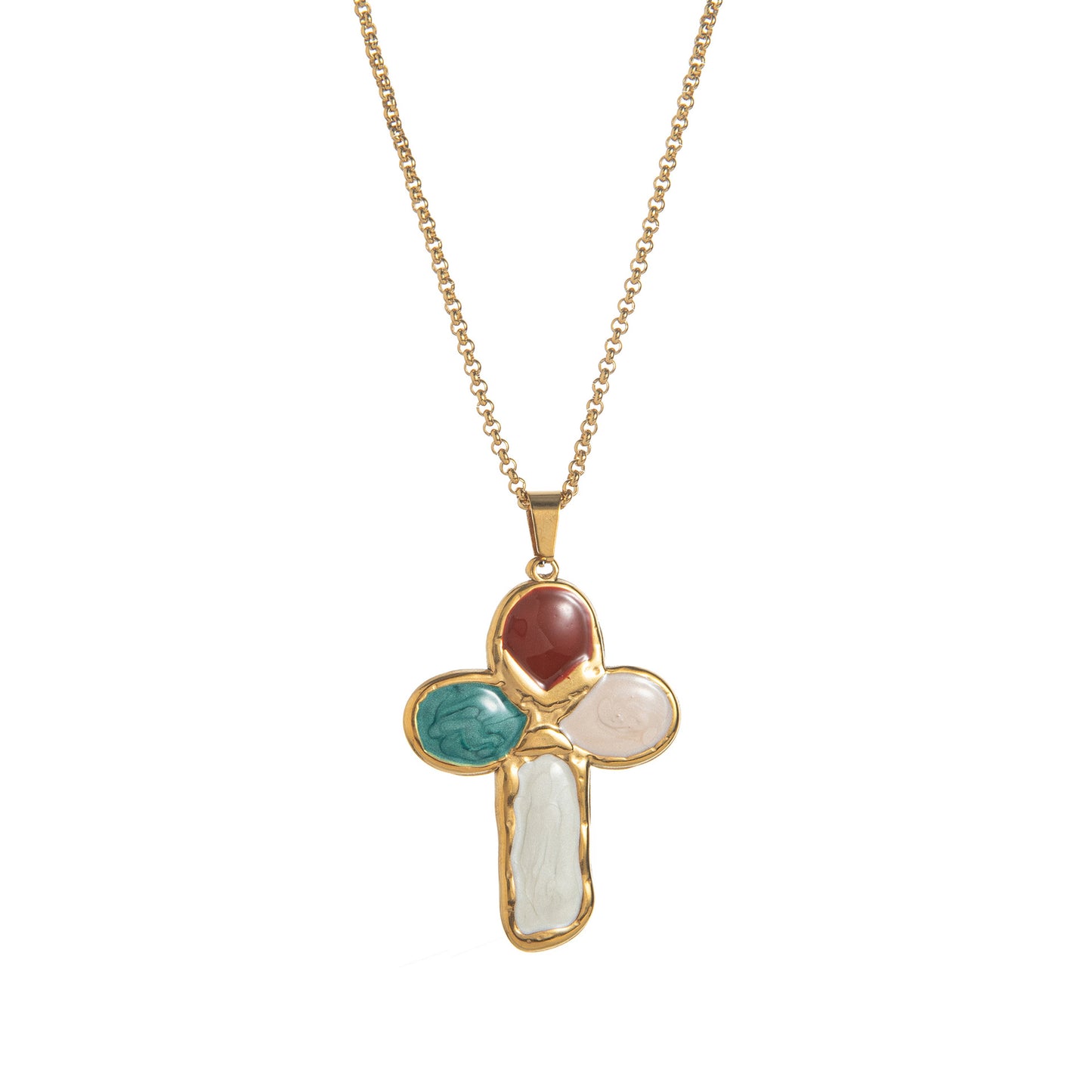 Titanium Steel Goose Soft Stone 18K Gold Stainless Steel Enamel Cross Necklace