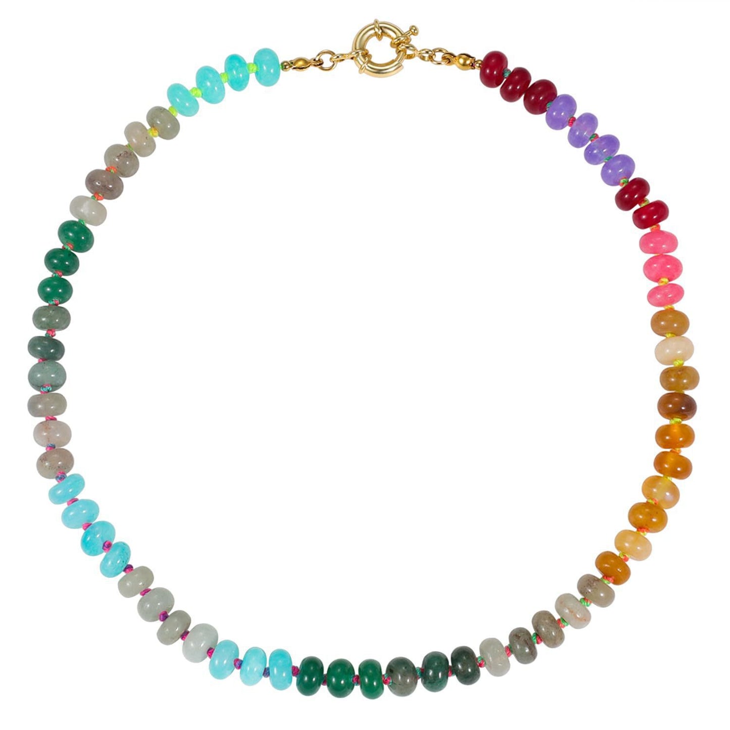 Rainbow quartz rondelle gemstone hand knotted colourful beaded necklace