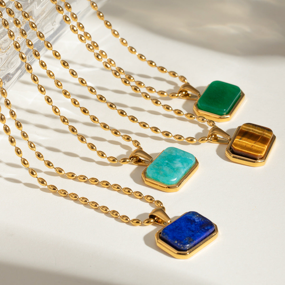 【GIRAFFE®】Amazonite Tiger eye Lapis lazuli Green jade Necklace,Minimalist Gemstone necklace