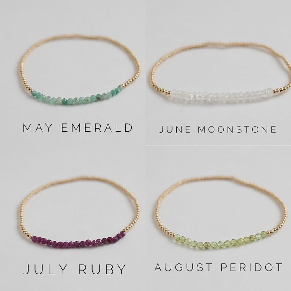 18k Brass Bead Elastic Bracelet Customized with Personalized Healing Birthstone 3mm